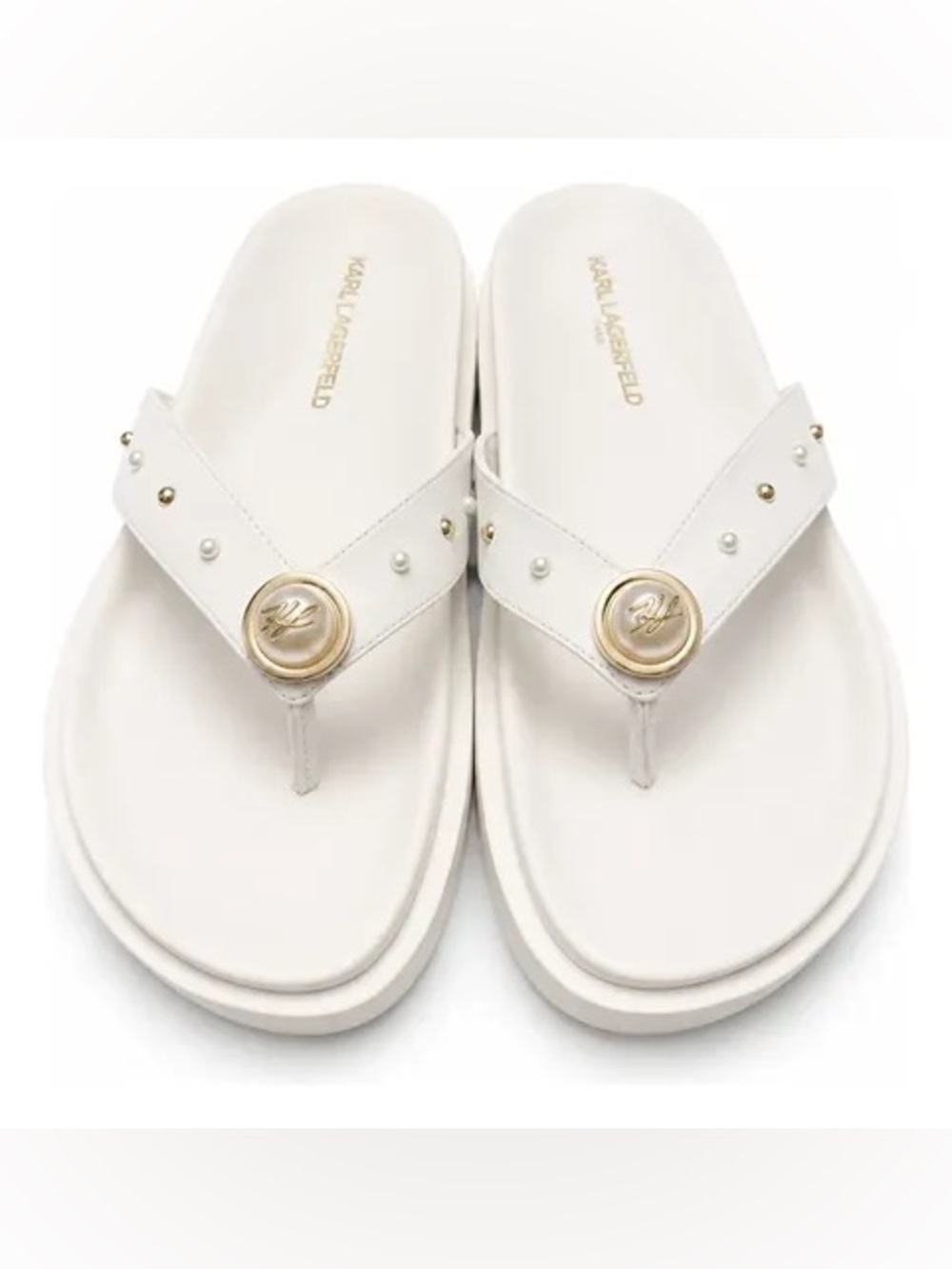 Karl Lagerfeld Paris Hayze Pearl platform flip-flop sandals in white